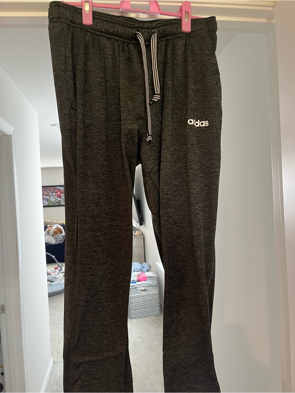 adidas Charcoal Heather Joggers with Striped Drawcord